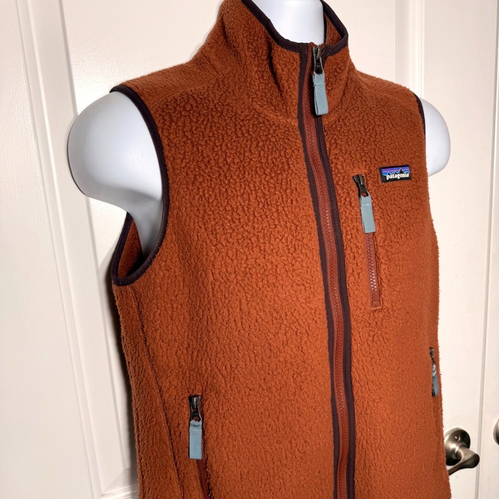 Patagonia Retro Pile Fleece Vest Rust Orange Full Zip Outdoor Layer Small - Picture 4 of 8